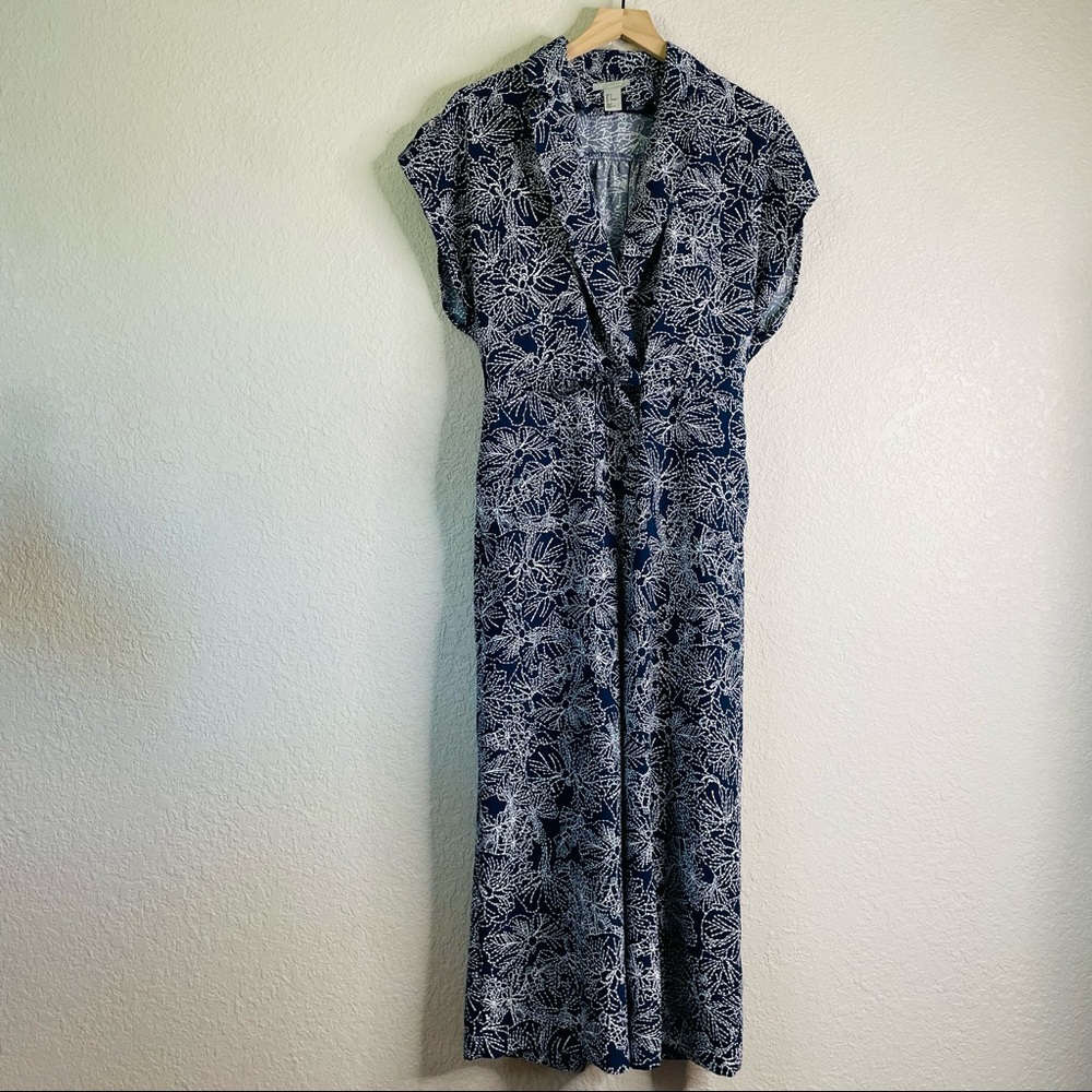 H&M Navy Floral Print Collared Jumpsuit